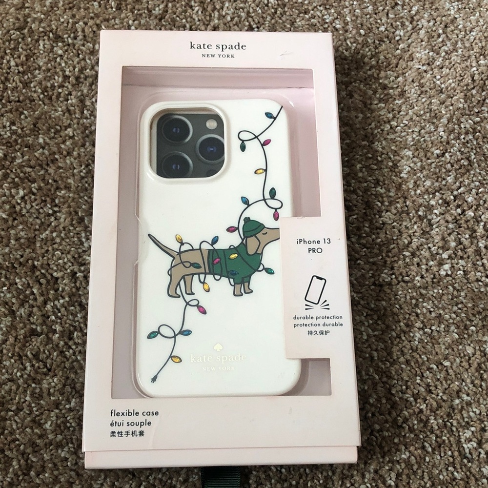 Kate Spade Claude iPhone 13 PRO sweater dog  lights flexible phone case New